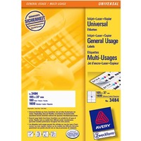 Uniwersalne etykiety na arkuszu A4 pakowane po 100 arkuszy, 105 x 37, 3484